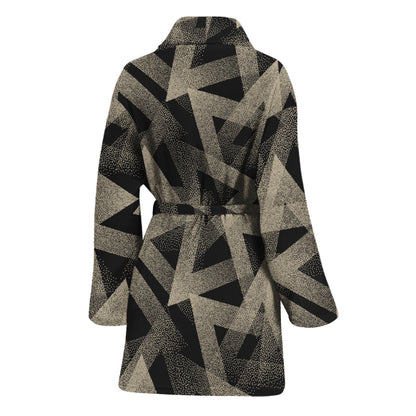 Black And Beige Geometric Triangle Print Women's Bathrobe