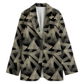 Black And Beige Geometric Triangle Print Women's Cotton Blazer