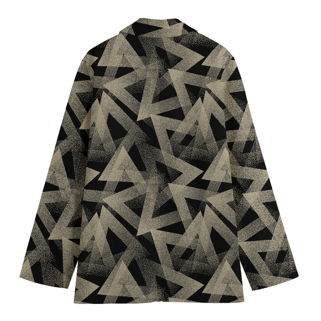 Black And Beige Geometric Triangle Print Women's Cotton Blazer