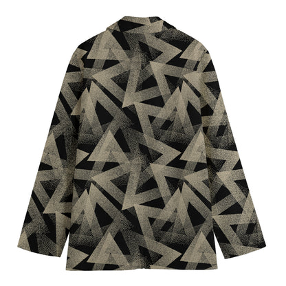 Black And Beige Geometric Triangle Print Women's Cotton Blazer