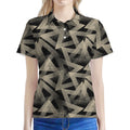 Black And Beige Geometric Triangle Print Women's Polo Shirt