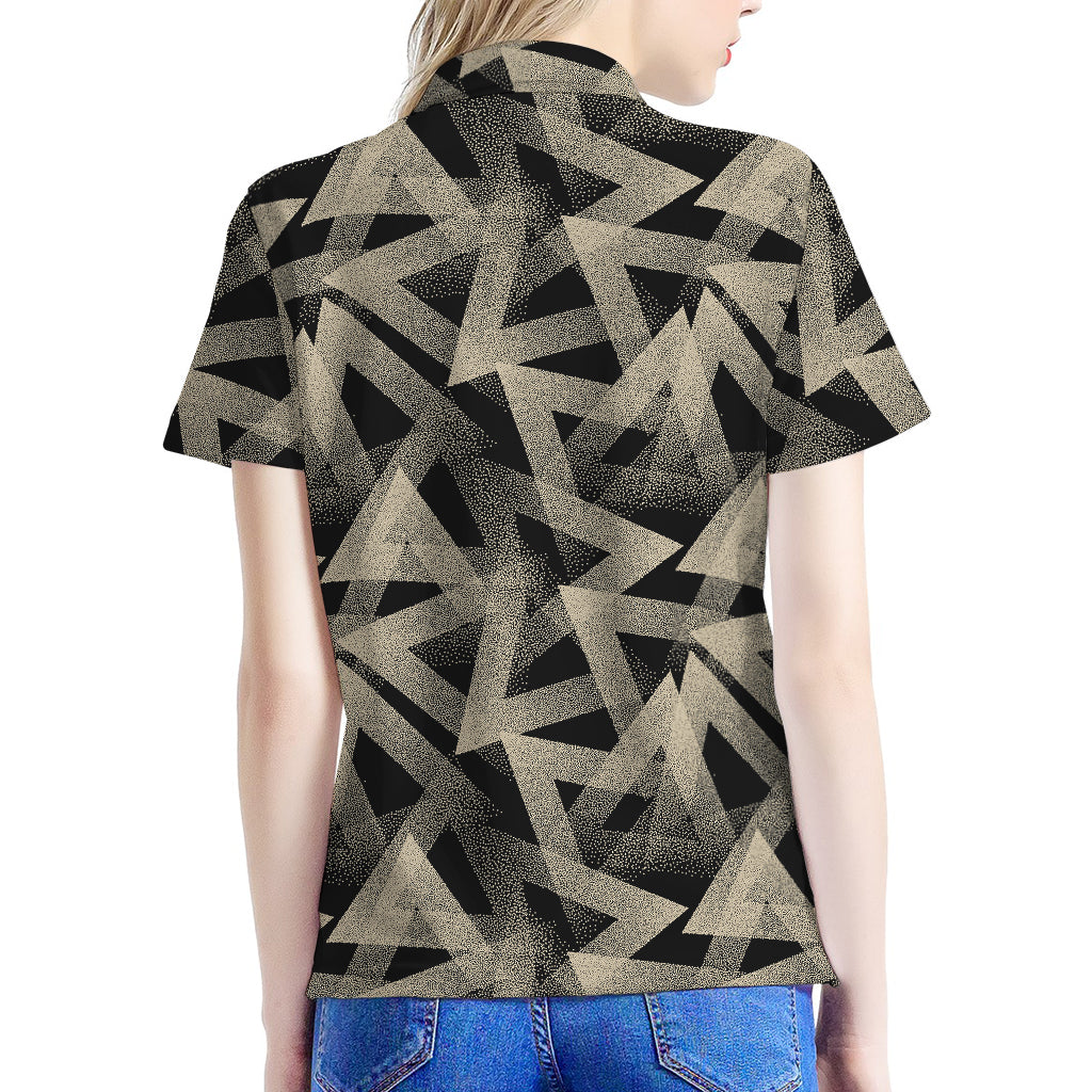 Black And Beige Geometric Triangle Print Women's Polo Shirt