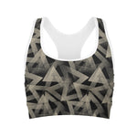 Black And Beige Geometric Triangle Print Women's Sports Bra