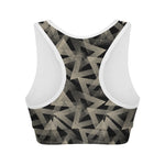 Black And Beige Geometric Triangle Print Women's Sports Bra