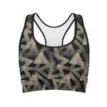 Black And Beige Geometric Triangle Print Women's Sports Bra