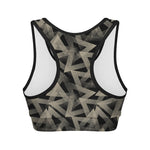 Black And Beige Geometric Triangle Print Women's Sports Bra