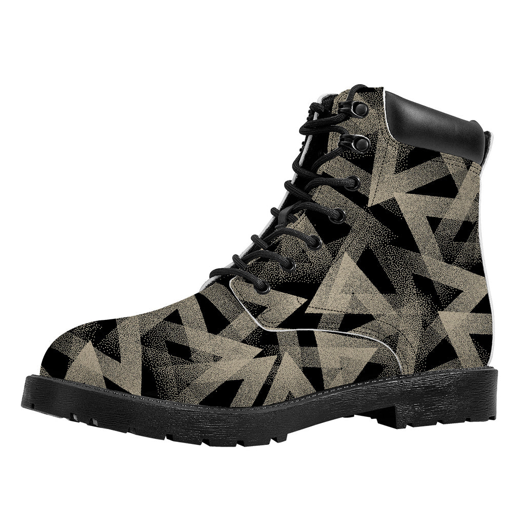Black And Beige Geometric Triangle Print Work Boots