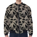 Black And Beige Geometric Triangle Print Zip Sleeve Bomber Jacket