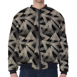 Black And Beige Geometric Triangle Print Zip Sleeve Bomber Jacket
