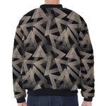 Black And Beige Geometric Triangle Print Zip Sleeve Bomber Jacket