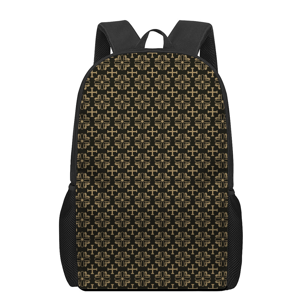 Black And Beige Orthodox Pattern Print 17 Inch Backpack