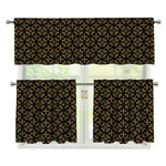Black And Beige Orthodox Pattern Print 3 Piece Kitchen Curtains