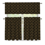 Black And Beige Orthodox Pattern Print 3 Piece Kitchen Curtains