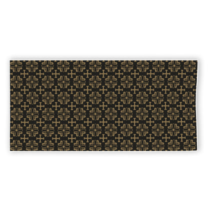 Black And Beige Orthodox Pattern Print Beach Towel