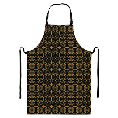 Black And Beige Orthodox Pattern Print Bib Apron With Pocket