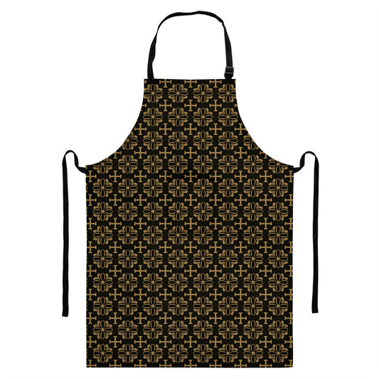 Black And Beige Orthodox Pattern Print Bib Apron With Pocket