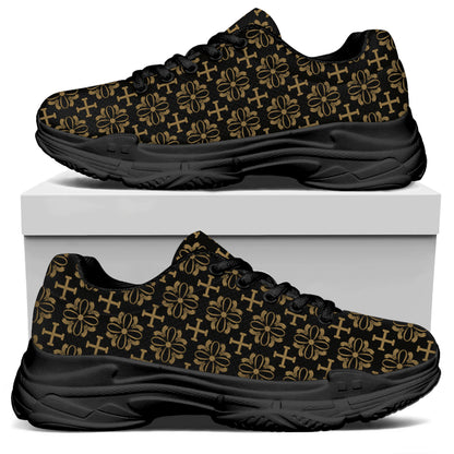 Black And Beige Orthodox Pattern Print Black Chunky Shoes