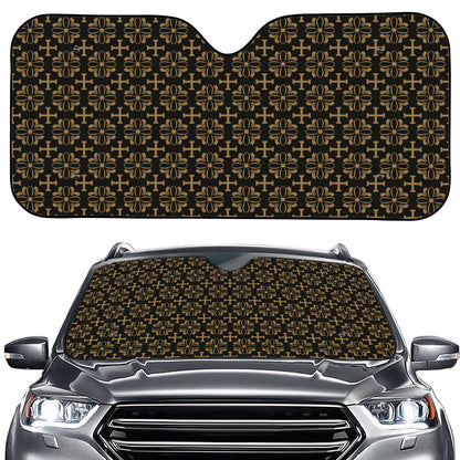 Black And Beige Orthodox Pattern Print Car Windshield Sun Shade