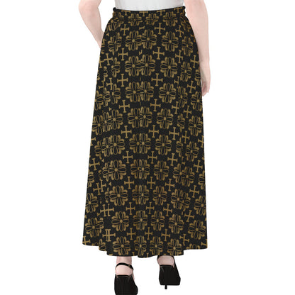 Black And Beige Orthodox Pattern Print Chiffon Maxi Skirt