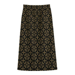 Black And Beige Orthodox Pattern Print Cotton Front Slit Maxi Skirt