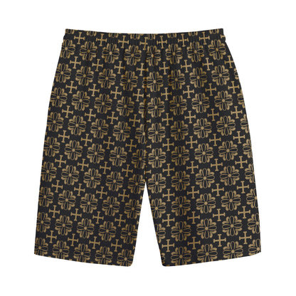 Black And Beige Orthodox Pattern Print Cotton Shorts