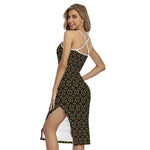 Black And Beige Orthodox Pattern Print Cross Back Cami Dress