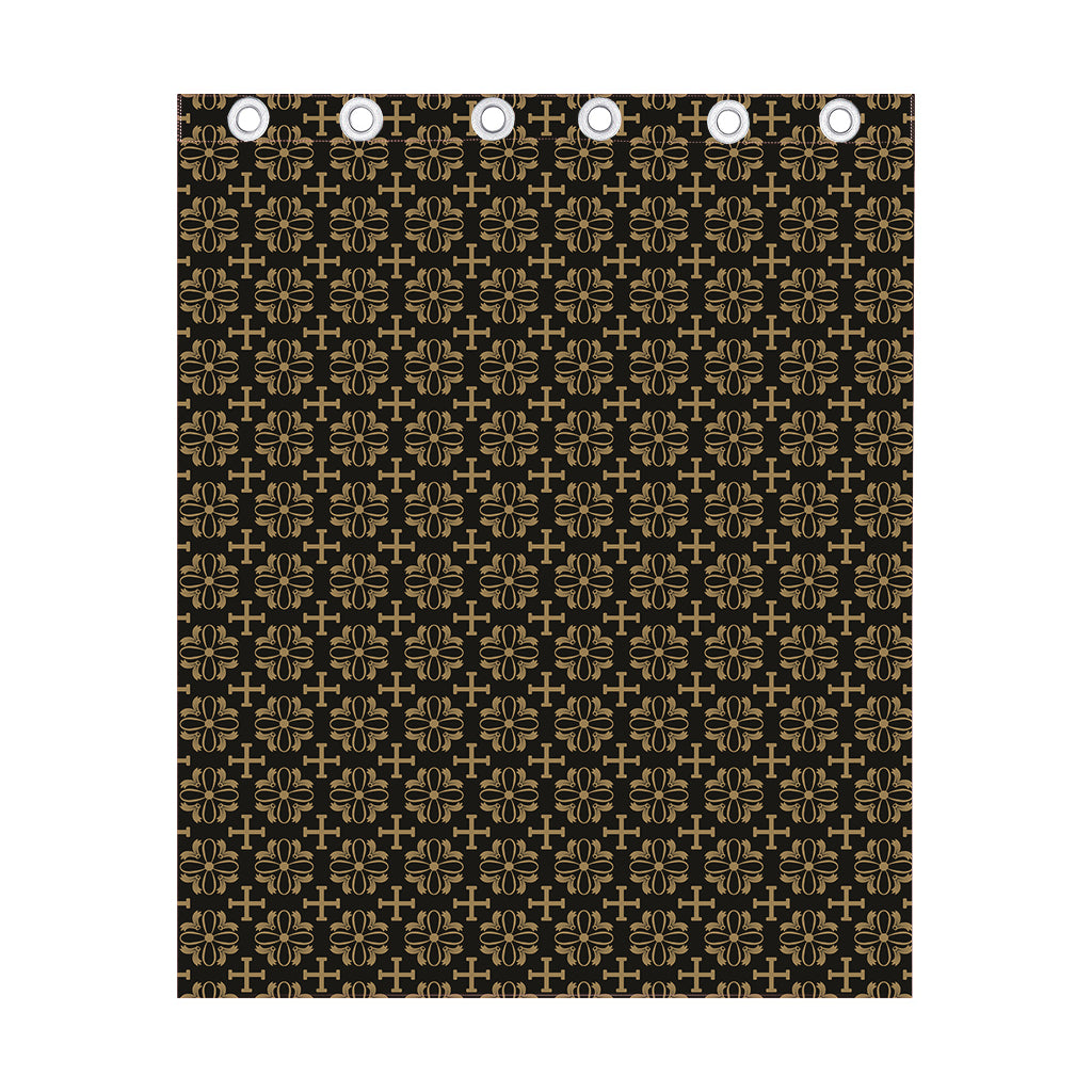 Black And Beige Orthodox Pattern Print Curtain