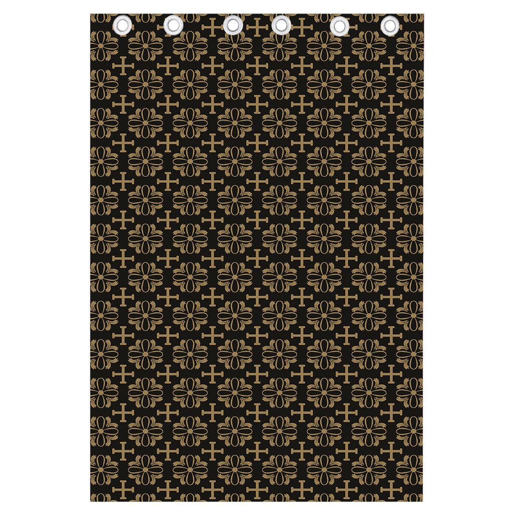 Black And Beige Orthodox Pattern Print Curtain