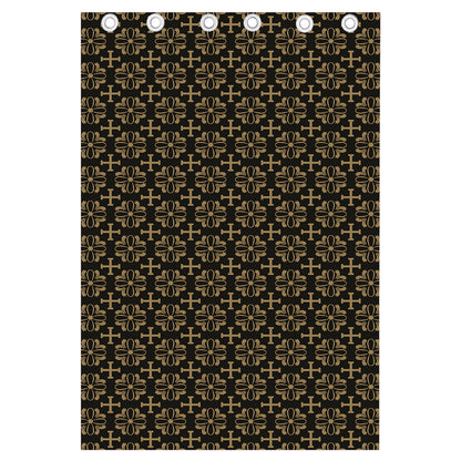Black And Beige Orthodox Pattern Print Curtain