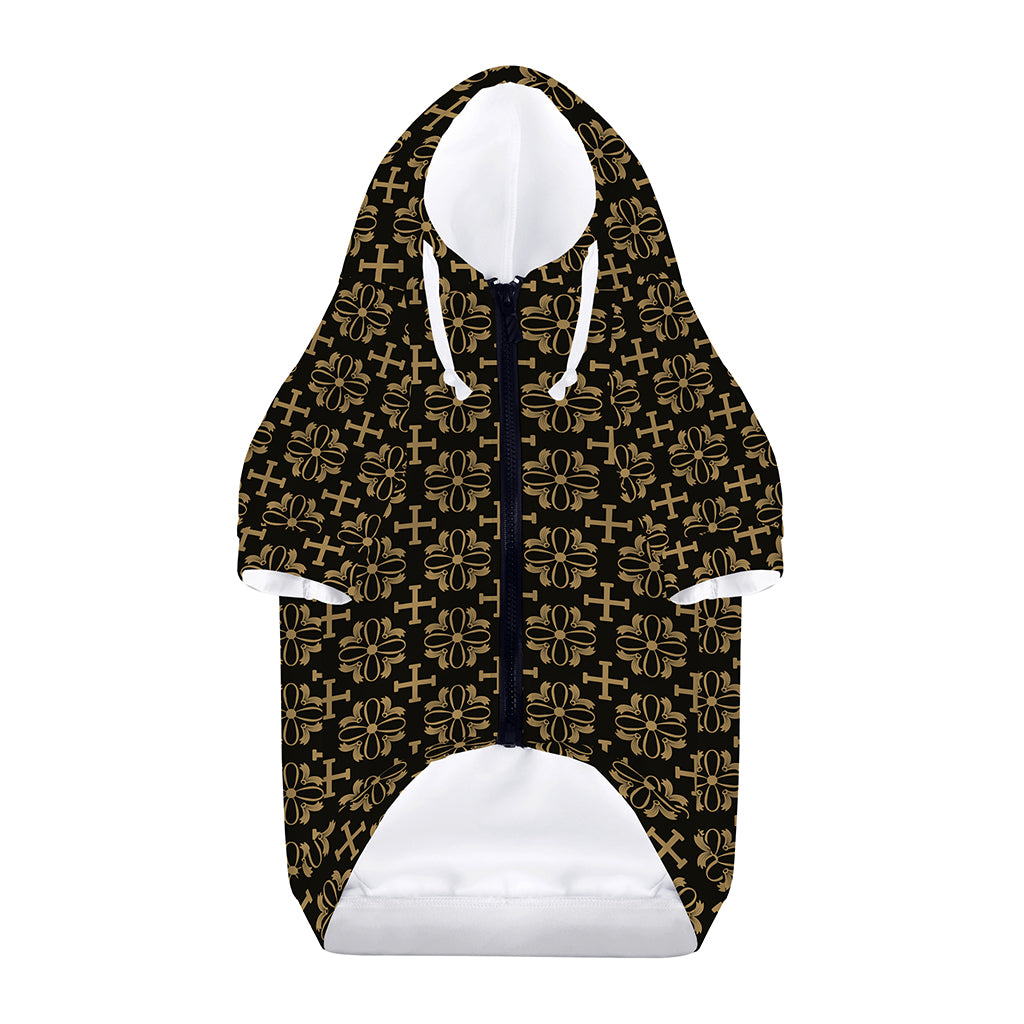Black And Beige Orthodox Pattern Print Dog Zip Up Hoodie