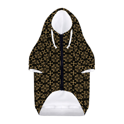 Black And Beige Orthodox Pattern Print Dog Zip Up Hoodie
