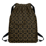 Black And Beige Orthodox Pattern Print Drawstring Backpack