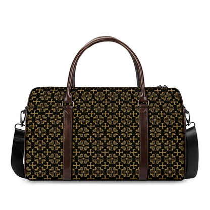 Black And Beige Orthodox Pattern Print Duffle Bag