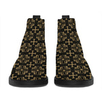 Black And Beige Orthodox Pattern Print Flat Ankle Boots