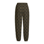 Black And Beige Orthodox Pattern Print Fleece Lined Knit Pants