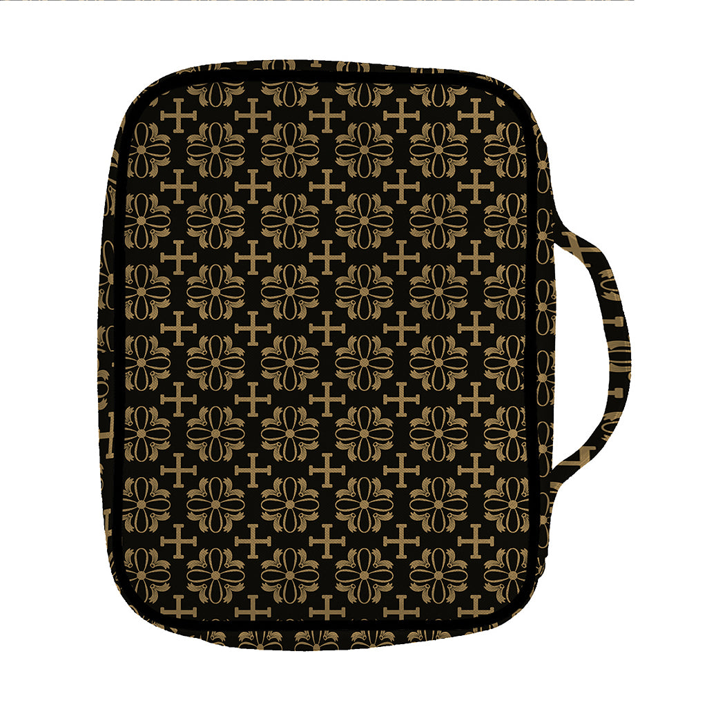 Black And Beige Orthodox Pattern Print Front Pocket Bible Bag