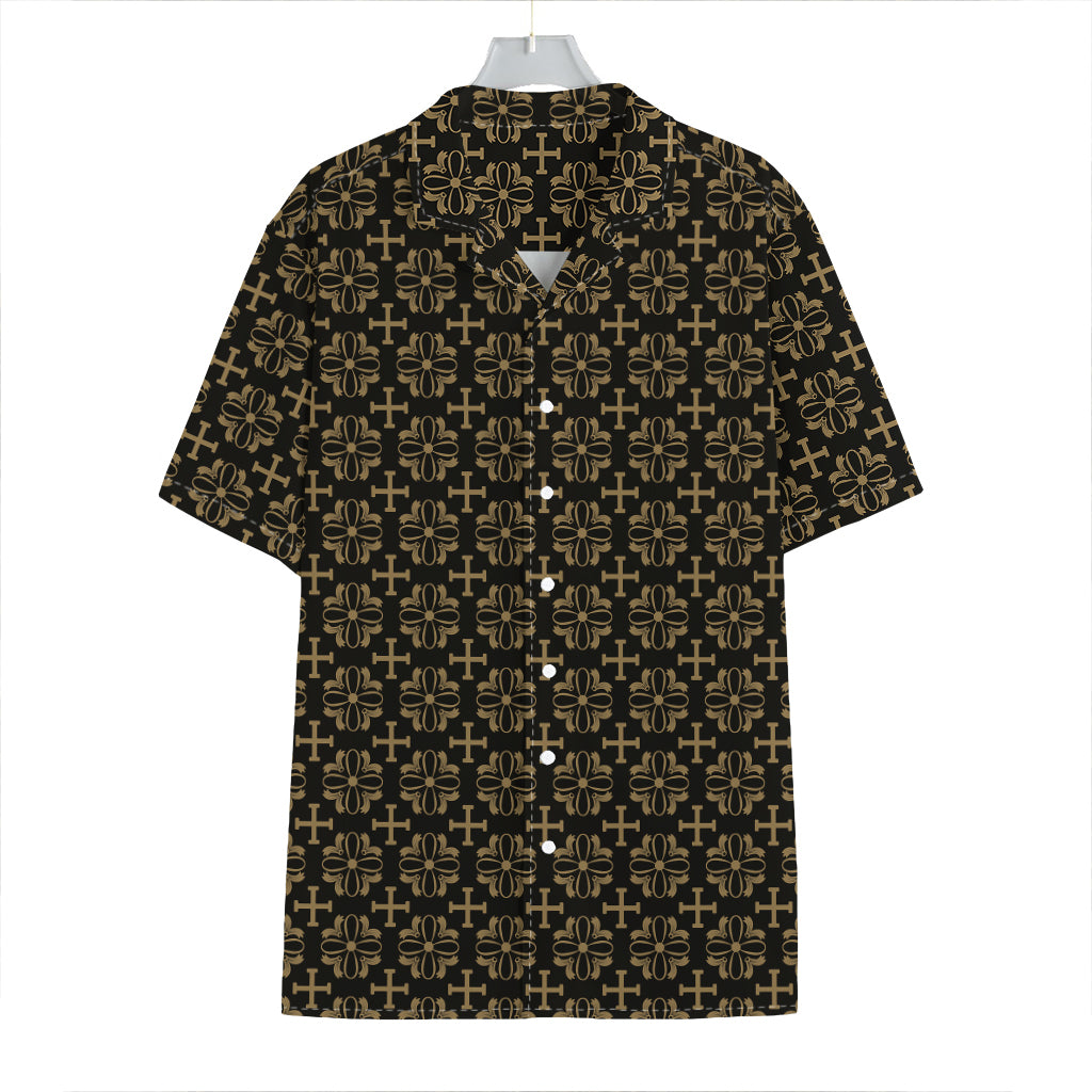 Black And Beige Orthodox Pattern Print Hawaiian Shirt