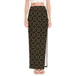 Black And Beige Orthodox Pattern Print High Slit Maxi Skirt