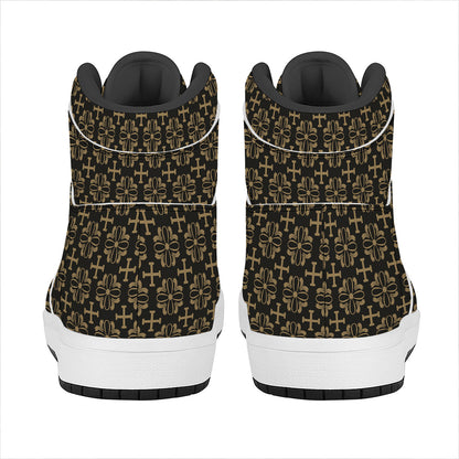 Black And Beige Orthodox Pattern Print High Top Leather Sneakers