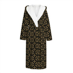 Black And Beige Orthodox Pattern Print Hooded Bathrobe