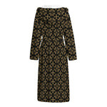 Black And Beige Orthodox Pattern Print Hooded Bathrobe