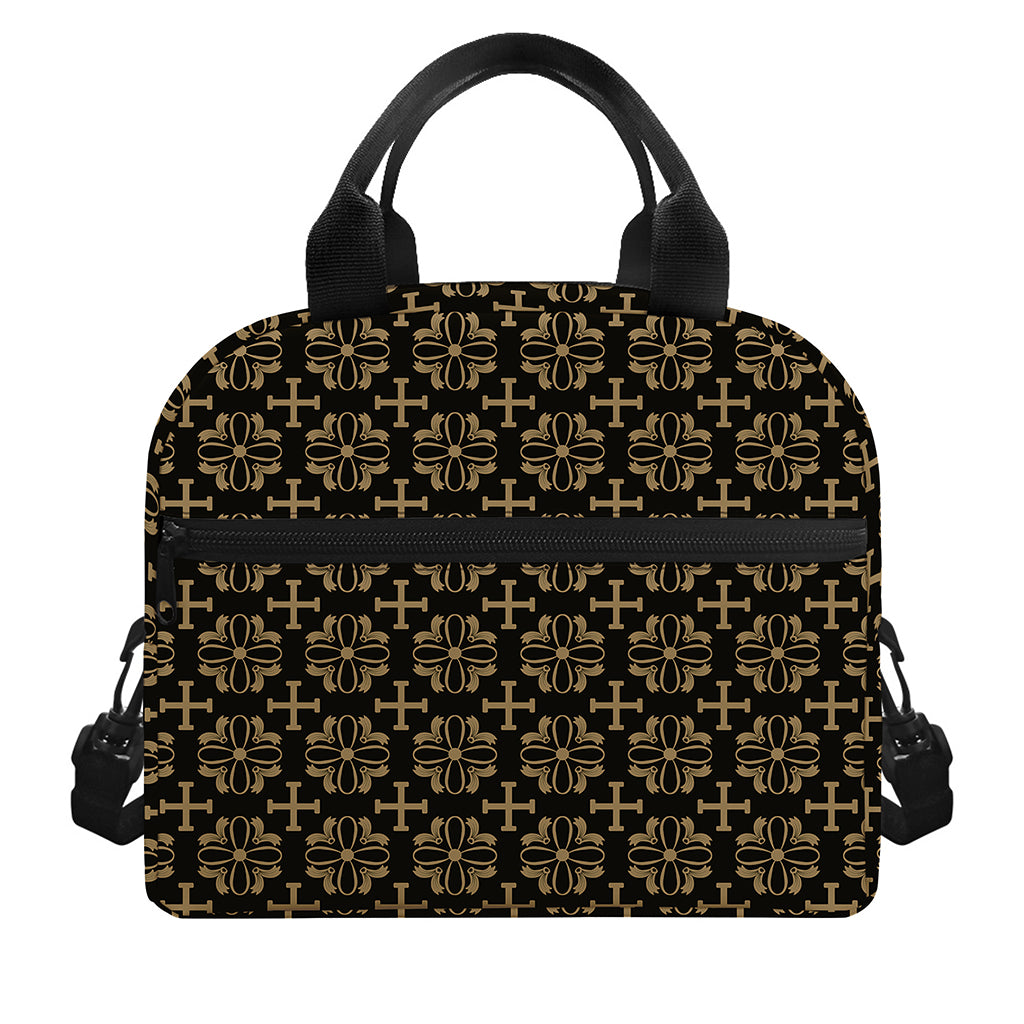 Black And Beige Orthodox Pattern Print Insulated Lunch Bag