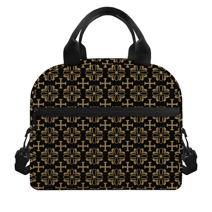 Black And Beige Orthodox Pattern Print Insulated Lunch Bag