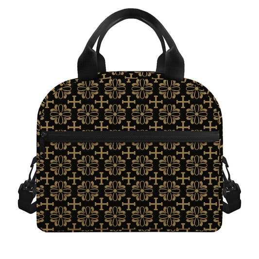 Black And Beige Orthodox Pattern Print Insulated Lunch Bag