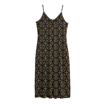 Black And Beige Orthodox Pattern Print Jersey Midi Cami Dress