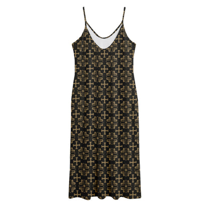 Black And Beige Orthodox Pattern Print Jersey Midi Cami Dress