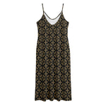 Black And Beige Orthodox Pattern Print Jersey Midi Cami Dress