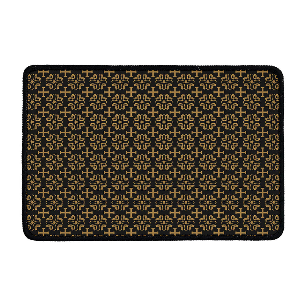 Black And Beige Orthodox Pattern Print Kitchen Mat