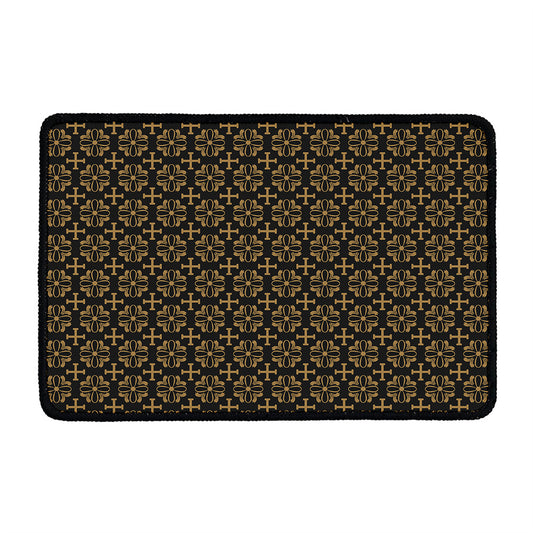 Black And Beige Orthodox Pattern Print Kitchen Mat