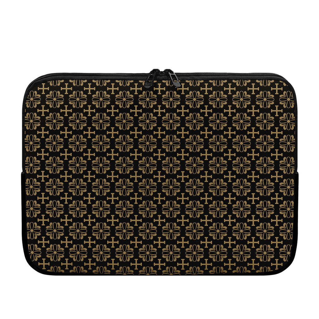 Black And Beige Orthodox Pattern Print Laptop Sleeve